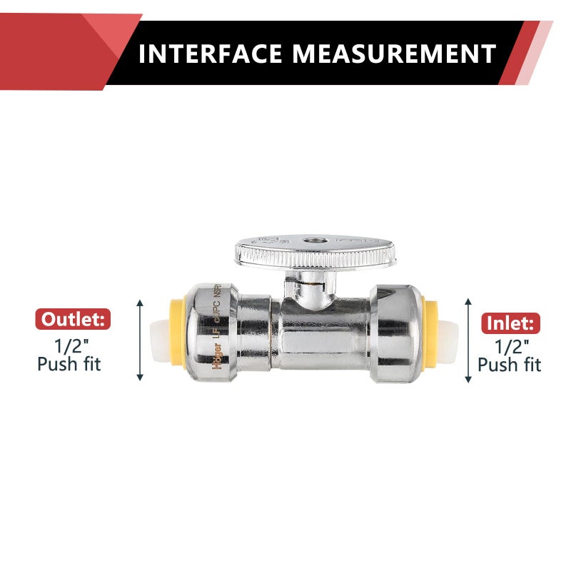 EFIELD (Pack of 2) EFIELD Push Fit 1/4 Turn Straight Stop Valve Water Shut Off 1/2 Inch Push x 1/2 Inch Push, Chrome with a Disconnect Clip,(PF-VALVE035-2PCS) - Image 2
